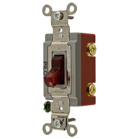 Hubbell Wiring Device-Kellems Industrial Grade, Pilot Light Toggle Switches, General Purpose AC, Double Pole, 20A 120/277V AC, Back and Side Wired Toggle HBL1222PL